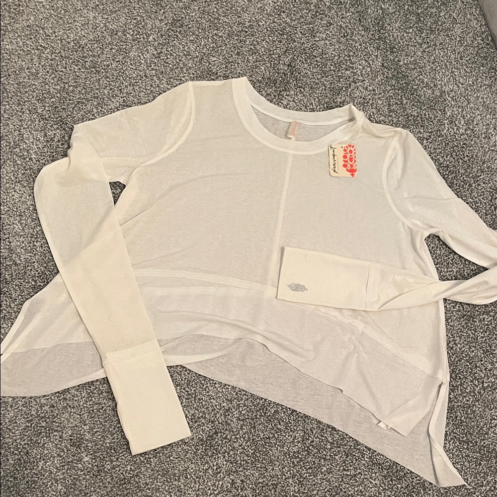 Free People White Long Sleeve Tee